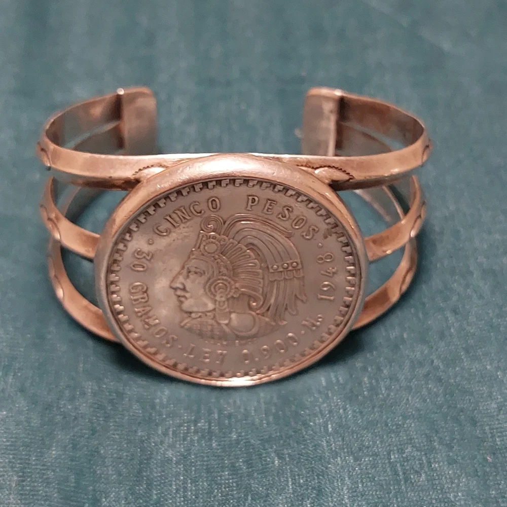 Vintage Mexico Peso Sterling Silver Cuff